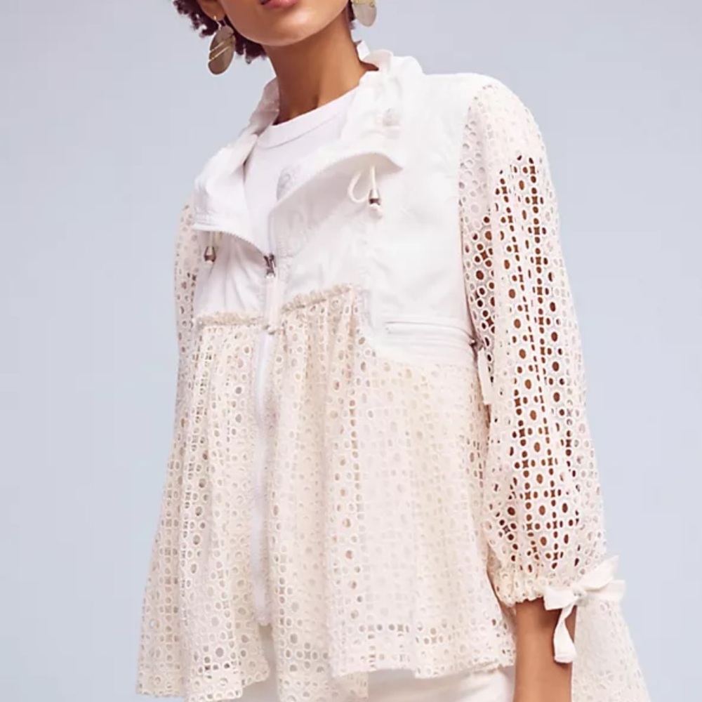 Hei Hei for Anthropologie, windbreaker and lace jacket.